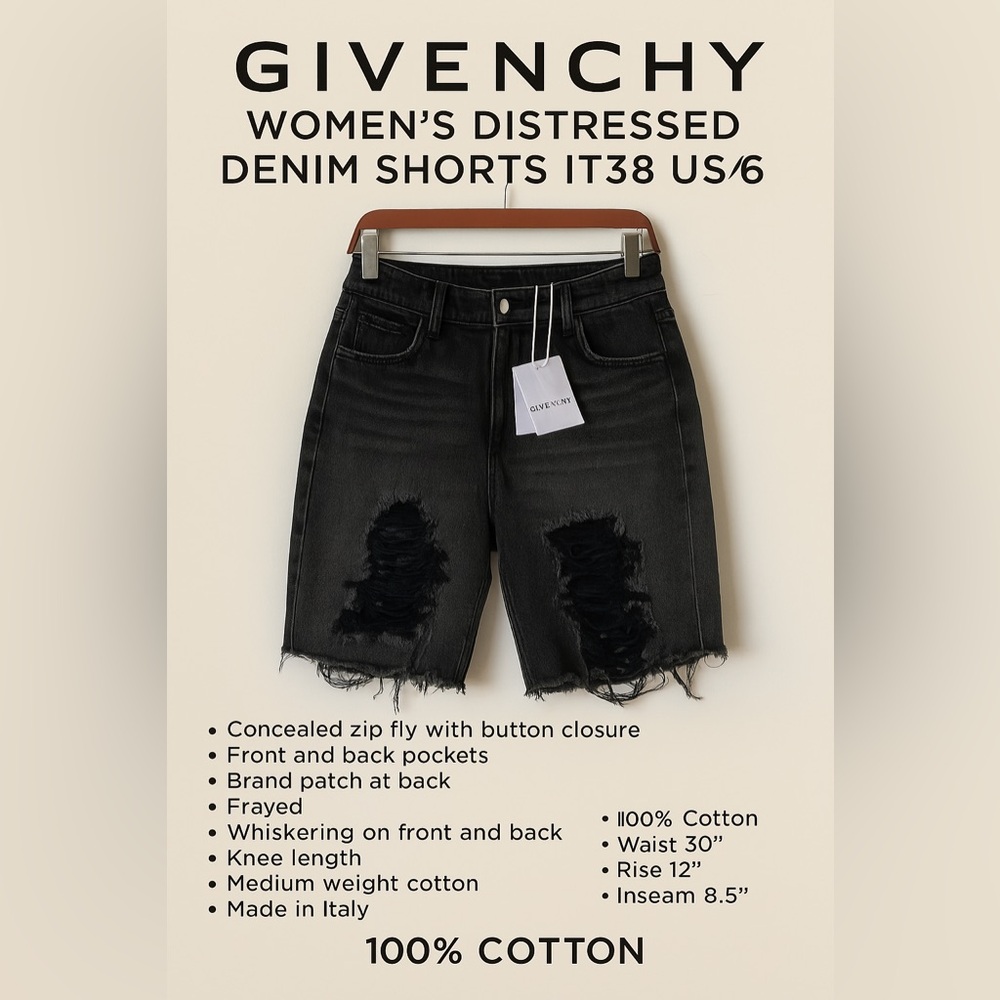 GIVENCHY Women Distressed Denim Shorts in Black size US 6